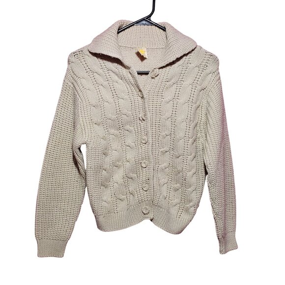 Vintage Kerrybrooke Sears Zephyr Wool Beige Cable Knit Cardigan Sweater Button - Picture 1 of 16